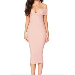 NOOKIE‎ Athena Off Shoulder Midi Dress in Blush NWT Sz XS/M